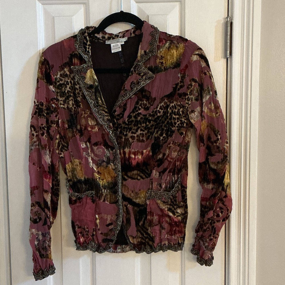 Alberto Makali Multicolor Mixed-Print Velvet-Trim & Beaded Jacket